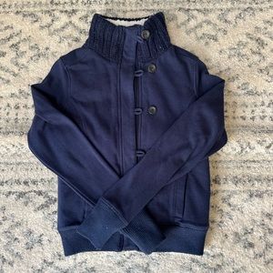 Navy Sherpa Lined Jacket with Knitted Neck Line - Medium